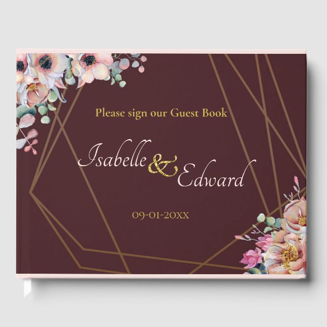 Livre D'or Élégant cadre géométrique floral rose rose d'anémo (Recto)