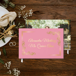 Livre D'or Elégant cadre or rose Quinceañera