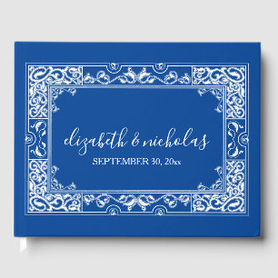 Livre D'or Elégant cadre orné Vintage rouleaux Marine Bleu