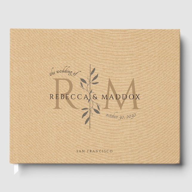 Livre D'or Elegant Caramel Botanical Monogram Wedding (Recto)