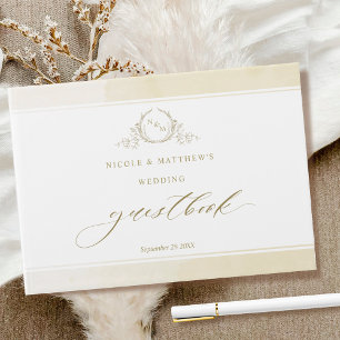 Livre D'or Elégant Champagne Aquarelle Monogramme Mariage
