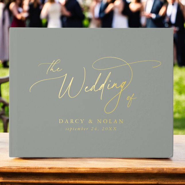 Livre D'or Élégant Charm Sage Green Gold Mariage (Elegant Charm Sage Green Gold Foil Wedding Foil Guest Book)