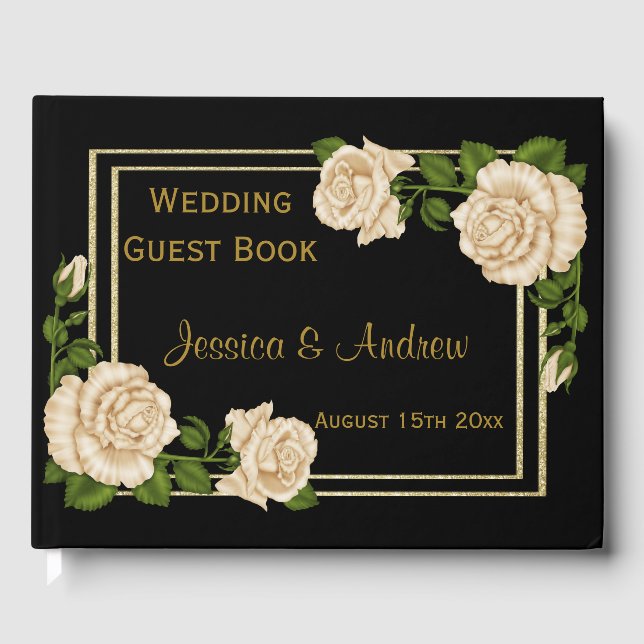 Livre D'or Élégant Chic Corner ivoire Bouquets Rose Mariage (Recto)