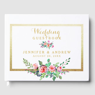 Livre D'or Élégant Chic Gold Rose Floral Mariage personnalisé
