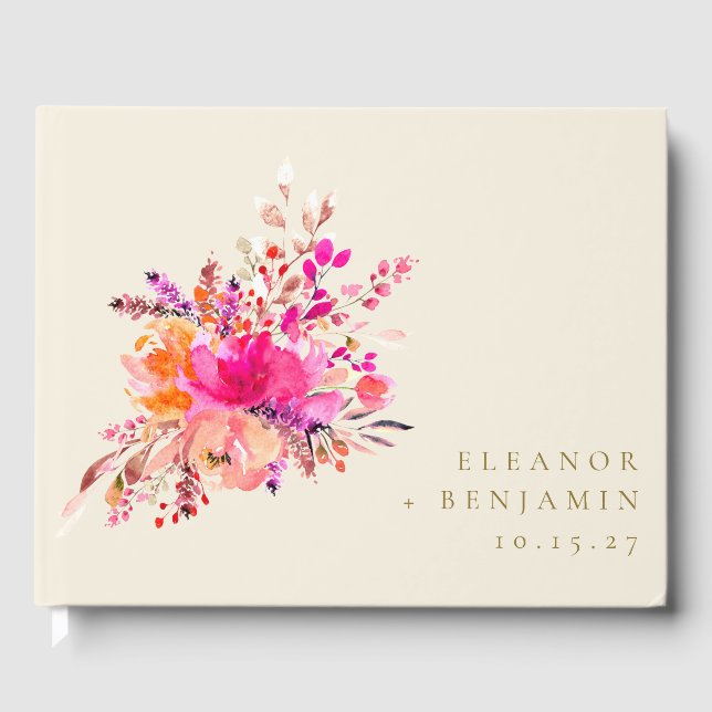 Livre D'or Elégant Chic Rose Aquarelle Mariage Floral Personn (Recto)