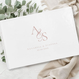 Livre D'or Élégant, Classique, Monogramme, Blanc, Mariage