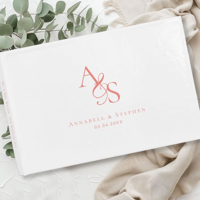 Livre D'or Élégant, Classique, Monogramme, Blanc, Mariage (Elegant, Classic, Monogram, White, Wedding Guest Book)