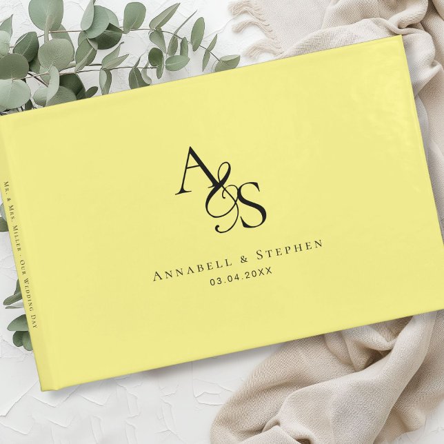 Livre D'or Élégant, Classique, Monogramme, Jaune, Mariage (Elegant, Classic, Monogram, Yellow, Wedding Guest Book)