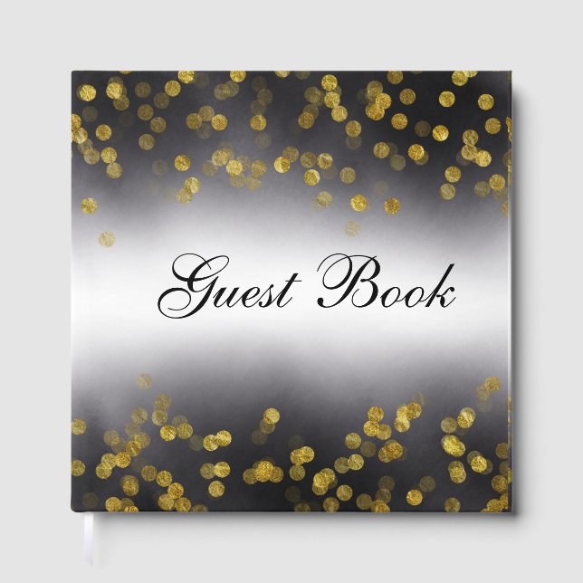Livre d'or élégant Confettis dorés sur fond noir (Recto)