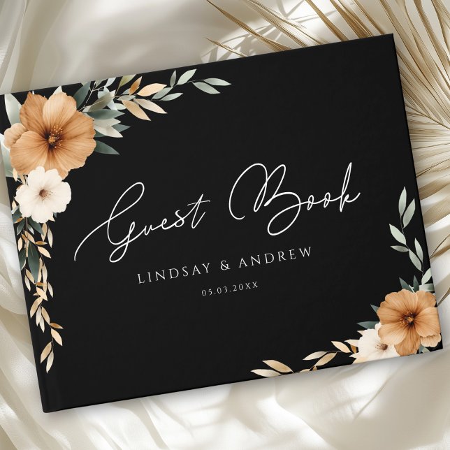 Livre D'or Elegant Copper Earthy Botanical Black Wedding (Elegant Boho Copper Earthy Botanical Black Custom Wedding Guest Book)