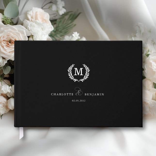 Livre D'or Elegant Crest Monogram Wedding Black (Elegant Crest Monogram Wedding Black Guest Book)