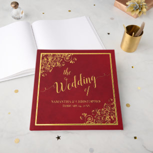 Livre D'or Élégant Crimson Red Gold Foil Mariage