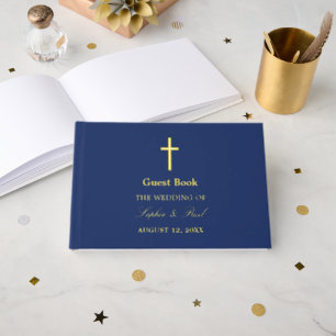 Livre D'or Elégant Cross Real Foil Mariage bleu marine