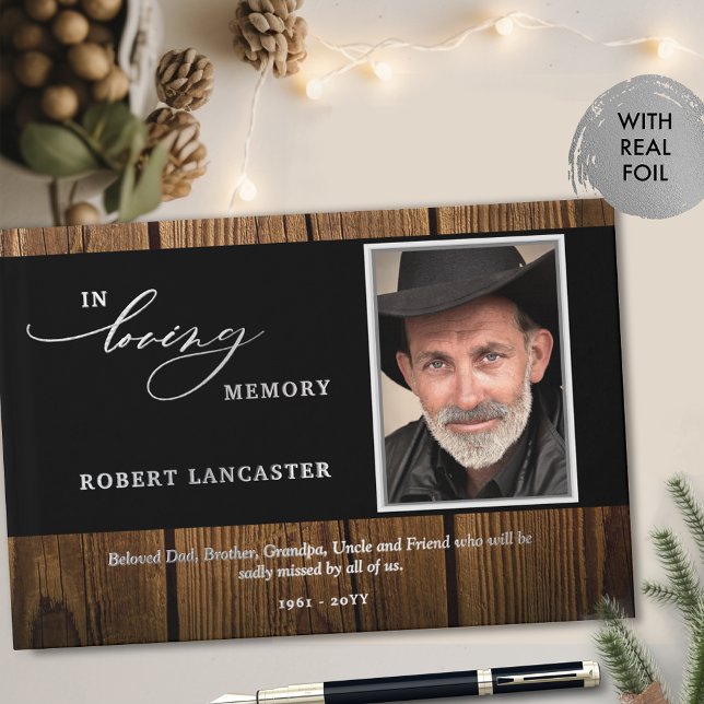 Livre D'or Élégant Dans Mémoire Amoureuse Bois Rustique Photo (Créateur téléchargé)