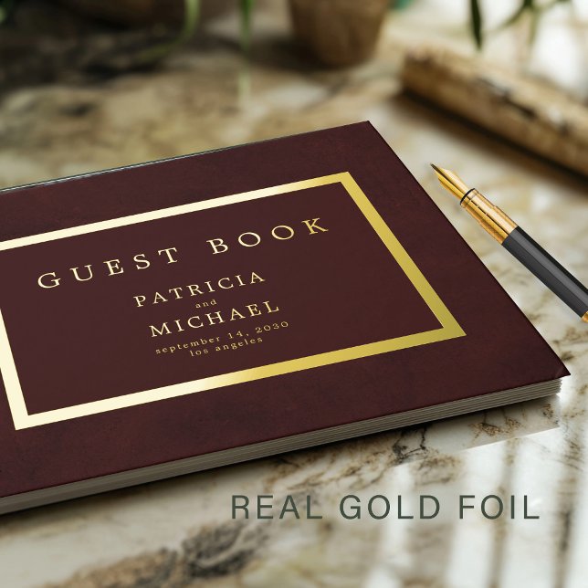 Livre D'or Elegant deep burgundy gold foil typography wedding (Créateur téléchargé)