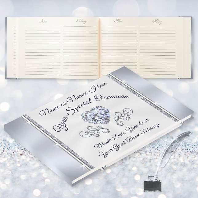 Livre d'or élégant "Diamond Heart" pour TOUTES les (60th wedding anniversary guestbook. Anniversary guestbook personalized, for Any Occasion. Diamond.)