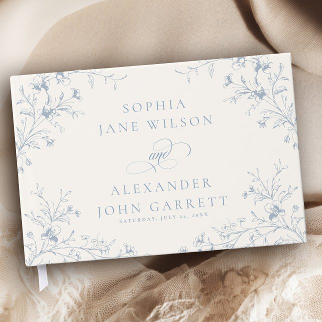 Livre D'or Elegant Dusty Blue Floral Garden Wedding (Créateur téléchargé)