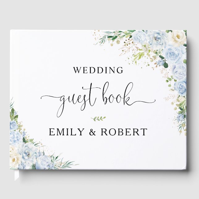 Livre D'or Elegant Dusty Blue Floral Wedding Guest Book (Recto)