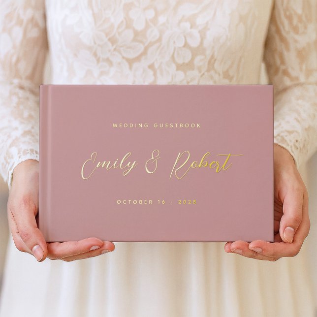 Livre D'or Elégant Dusty Rose Gold Calligraphy Mariage Photo (Créateur téléchargé)