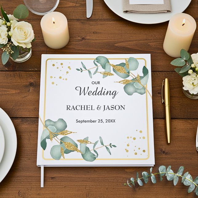 Livre D'or Elegant Eucalyptus Gold Glitter Greenery Wedding (Beautiful Botanical Eucalyptus Leaves Gold Glitter Personalized Wedding Guestbook Keepsake)