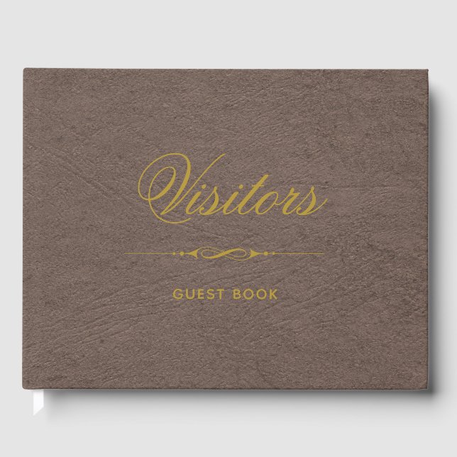 Livre D'or Élégant Faux Cuir et Or pour Visiteurs (Recto)