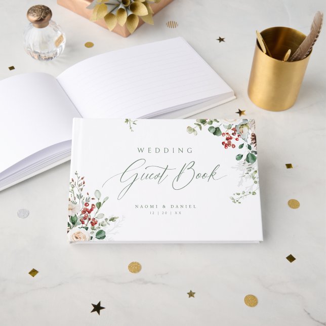 Livre D'or Elegant Festive Floral Holiday Winter Wedding (Recto ouvert)
