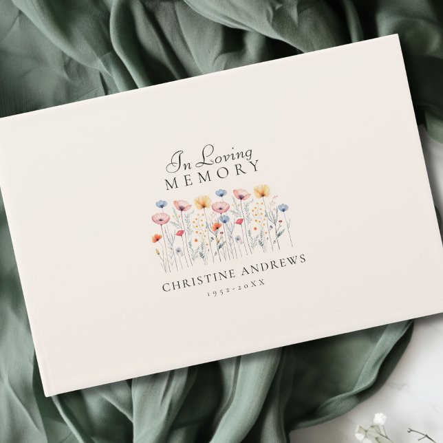 Livre D'or Élégant, Fleur sauvage "En mémoire de l'amour" fun (Elegant, Wildflower "In Loving Memory" Funeral Guest Book)
