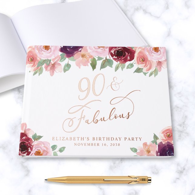 Livre D'or Elégant Floral 90e anniversaire Rose Gold (Créateur téléchargé)