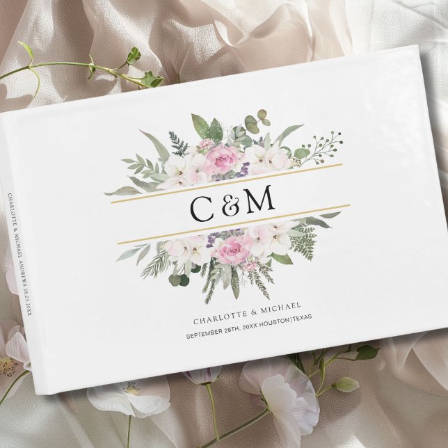 Livre D'or Élégant floral boho  (Personalized Elegant Boho Floral Guest Book with your name and date.)
