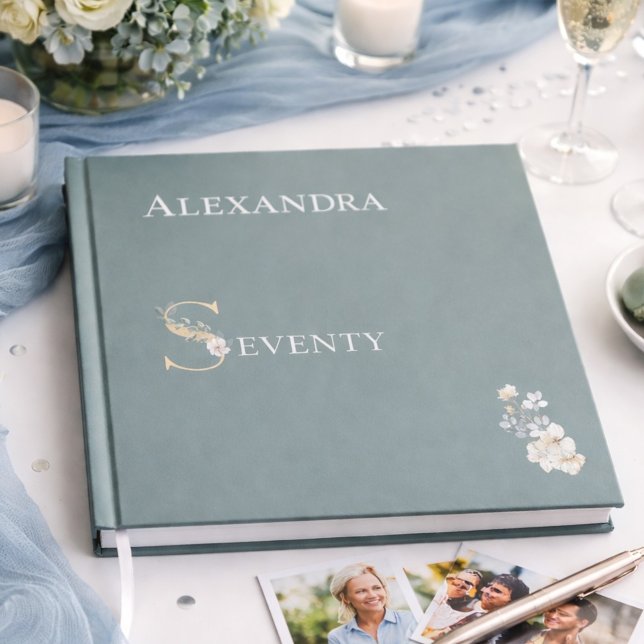 Livre D'or Elegant Floral Dusty Sage 70th Birthday Silver (Créateur téléchargé)