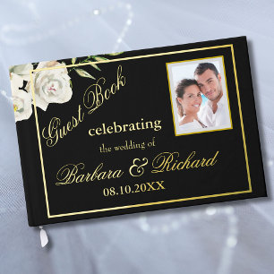 Livre D'or Elégant floral photo Mariage noir or huile