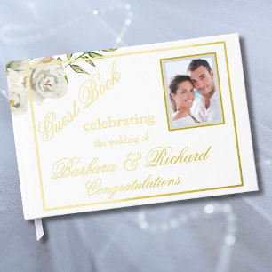 Livre D'or Elégant Floral Photo Mariage Réception Gold Foil
