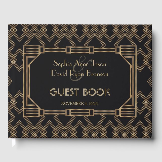Livre D'or Elégant Gold Black Great Gatsby 1920 Mariage (Recto)