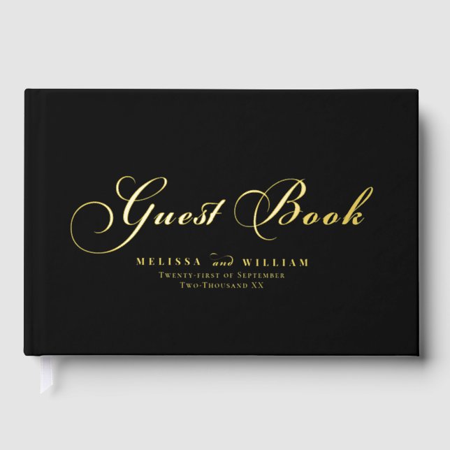 Livre D'or Elegant Gold Foil Script Modern Black Wedding (Recto)
