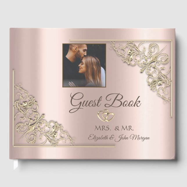 Livre D'or Elegant Gold Hearts Rose Gold Photo (Recto)