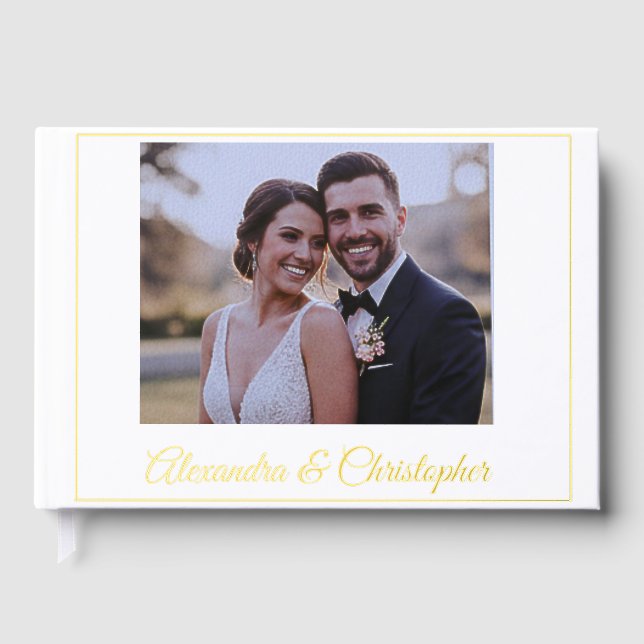Livre D'or Elegant Gold Script Photo Wedding Guestbook (Recto)