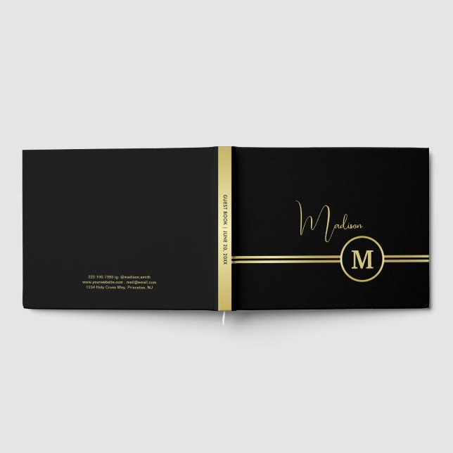 Livre D'or Elegant Gold Signature Monogram on Black (Complet)