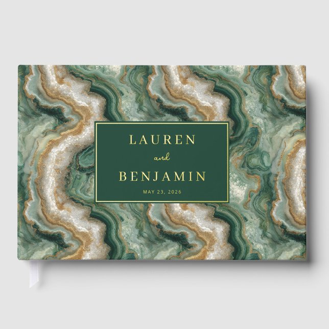 Livre D'or Elegant Green Marbled Waves (Recto)