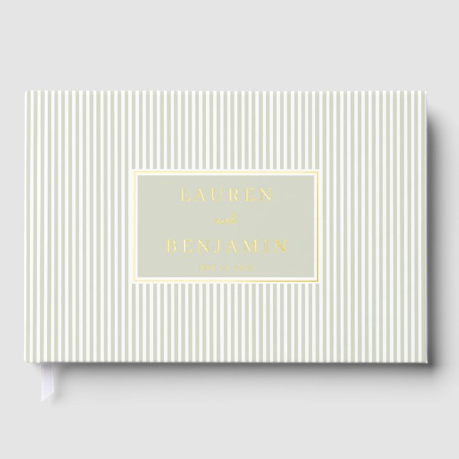 Livre D'or Elegant Green Striped Rectangle (Recto)