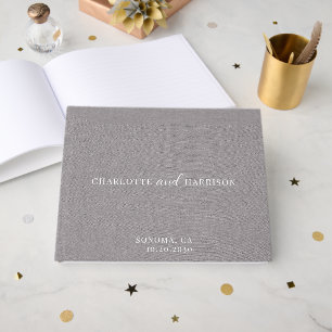 Livre D'or Élégant Gris Faux Lin Monogramme