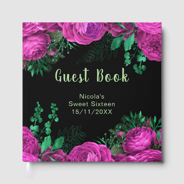 Livre D'or Elegant Hot Pink Flowers Sweet Sixteen (Recto)