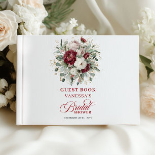 Livre D'or Élégant Invité de Fête de Mariage Floral Bourgogne