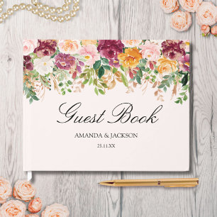 Livre D'or Élégant Jardin de Roses Floral de Mariage à l'Aqua