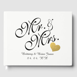 Livre D'or Elégant M. & Mme Script Gold Heart Mariage photo