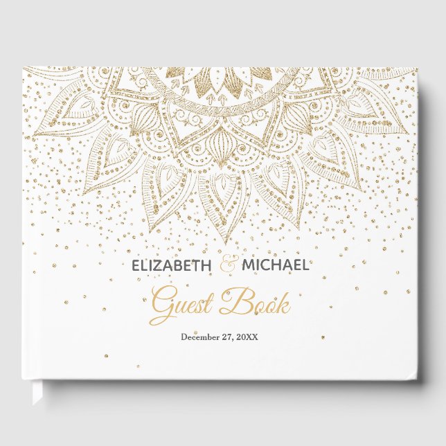 Livre D'or Elégant Mandala Confetti Design Or (Recto)