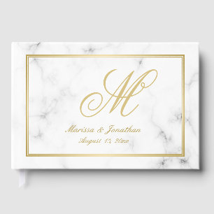 Livre D'or Élégant Marbre blanc Gold Monogramme Mariage de sc