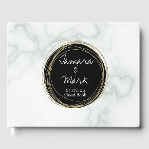 Livre D'or Élégant Marbre Faux Gold Circular Mariage Logo