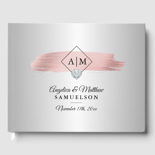 Livre D'or Élégant Mariage argent rose rose or Monogrammes (Recto)