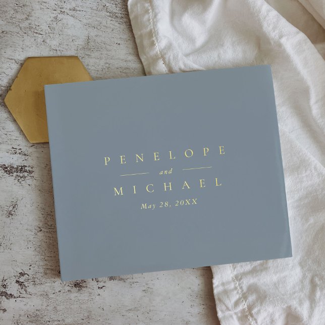 Livre D'or Élégant Mariage bleu côtier à huile d'or (Elegant Monogram Coastal Blue Wedding Guest Book)