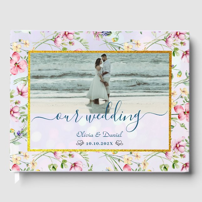 Livre D'or Élégant Mariage d'aquarelle de couleur rose pâle (Recto)